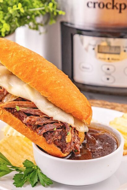Crockpot French Dip Sandwiches | She's Not Cookin'