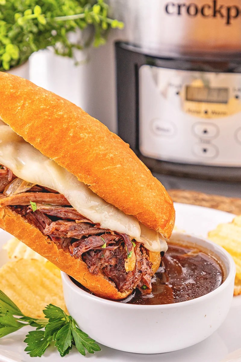 Crockpot French Dip Sandwiches | She's Not Cookin'