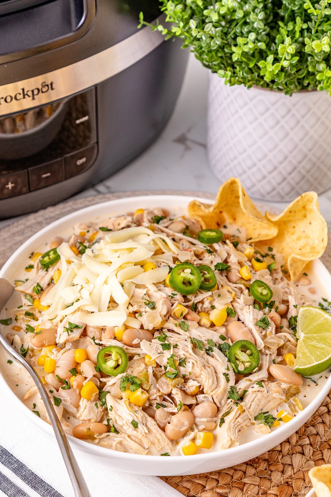 Crockpot White Chicken Chili | She's Not Cookin'