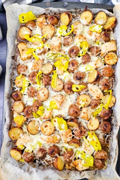 Sheet Pan Mississippi Chicken & Potatoes | She's Not Cookin'
