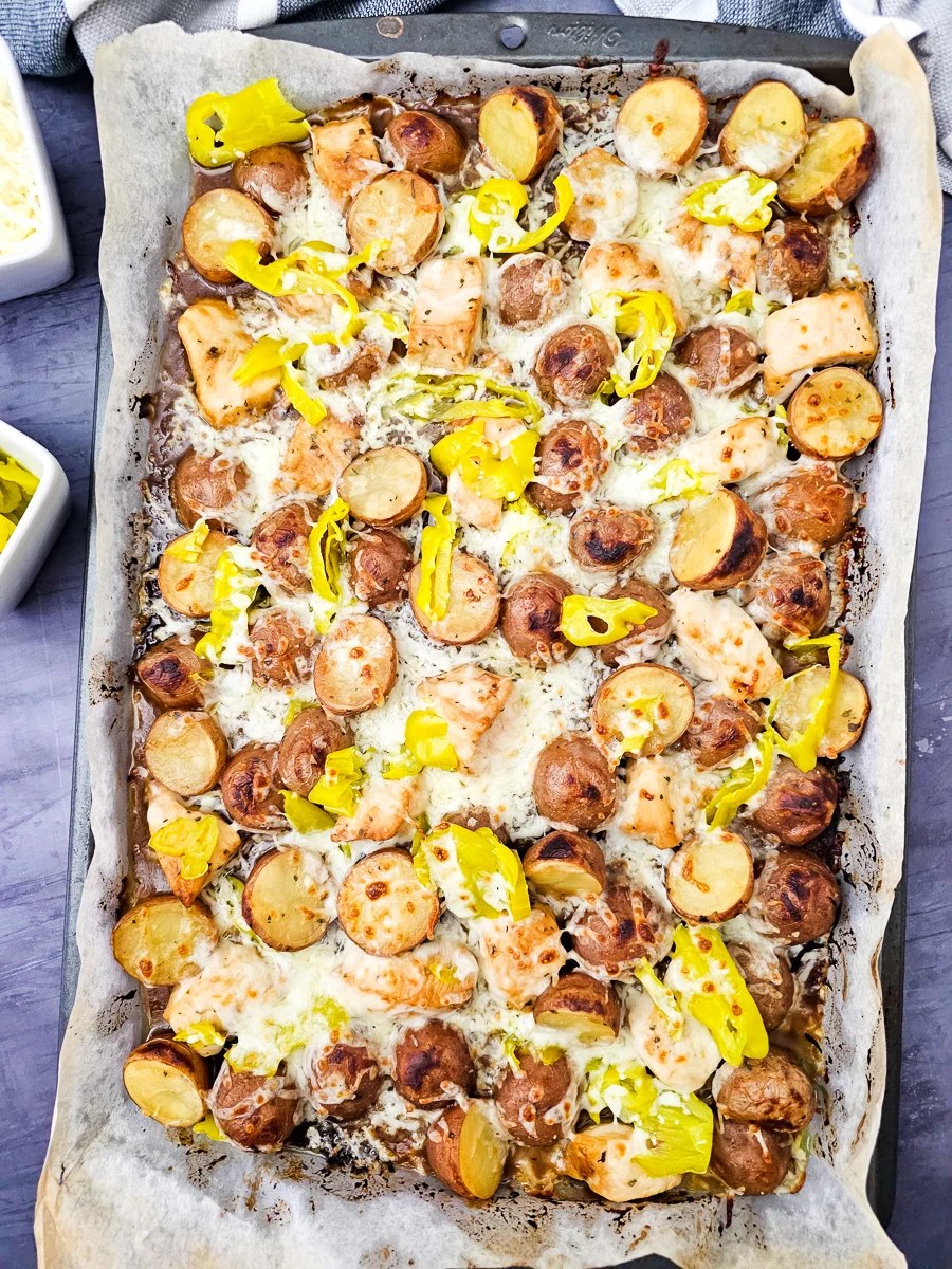 Sheet Pan Mississippi Chicken & Potatoes | She's Not Cookin'